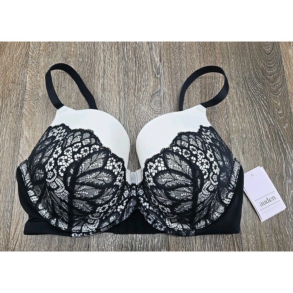 NEW - Auden The Icon Full Coverage Lightly Lined Bra Black Cream 32DD